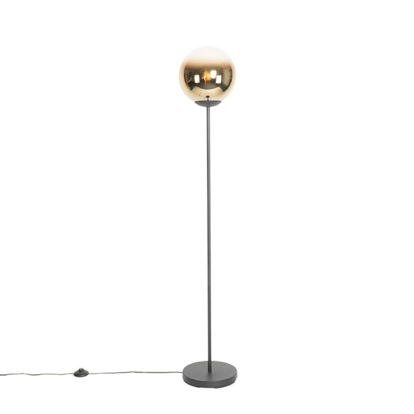 Art deco floor lamp black with gold glass - pallon Art deco floor lamp black with gold glass - pallon
