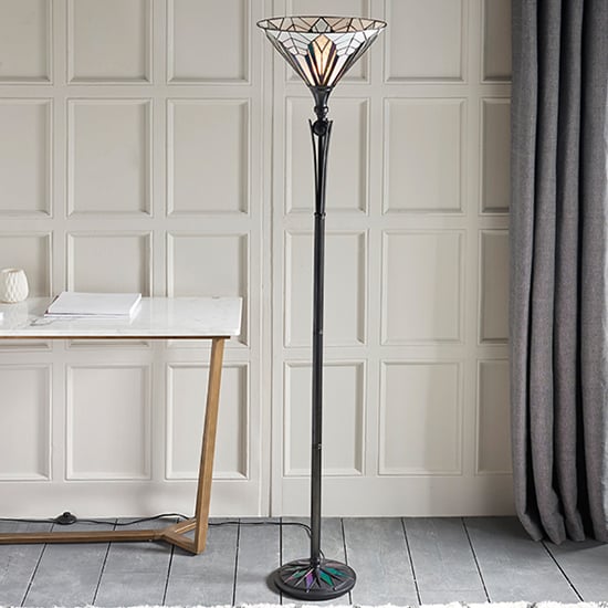 Astoria Tiffany Glass Uplighter Floor Lamp In Black Astoria Tiffany Glass Uplighter Floor Lamp In Black