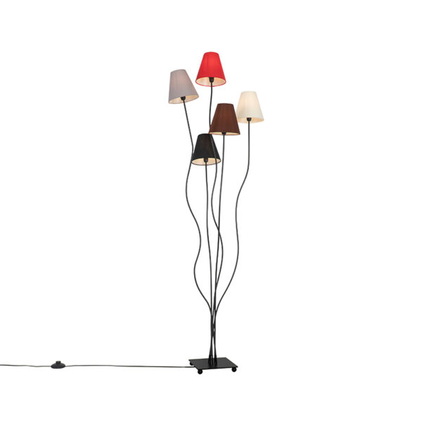 Design floor lamp black with fabric shades 5-light - Melis Design floor lamp black with fabric shades 5-light - Melis