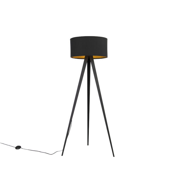 Floor lamp black with black shade and golden inside - Ilse Floor lamp black with black shade and golden inside - Ilse