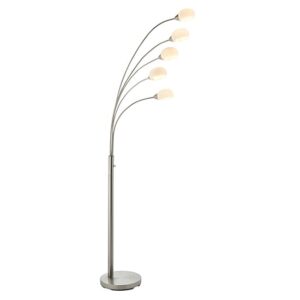 Jaspa 5 Lights White Glass Floor Lamp In Satin Nickel