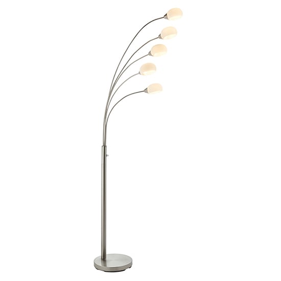 Jaspa 5 Lights White Glass Floor Lamp In Satin Nickel Jaspa 5 Lights White Glass Floor Lamp In Satin Nickel