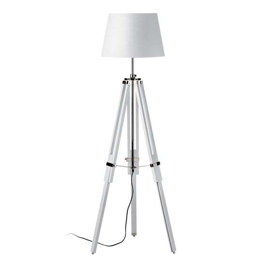Jaspro White Fabric Shade Floor Lamp With Wooden Tripod Base Jaspro White Fabric Shade Floor Lamp With Wooden Tripod Base