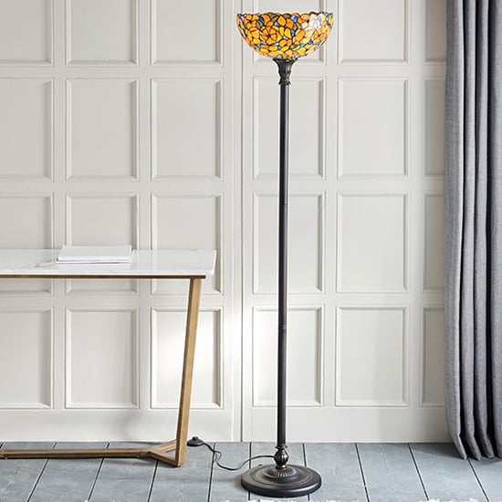 Josette Tiffany Glass Floor Lamp In Dark Bronze Josette Tiffany Glass Floor Lamp In Dark Bronze