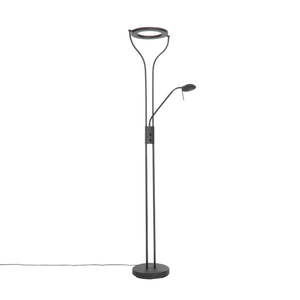 Modern floor lamp black with reading arm incl. LED and dimmer - Divo Modern floor lamp black with reading arm incl. LED and dimmer - Divo