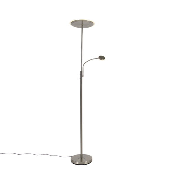 Modern floor lamp steel incl. LED with remote control and reading arm - Strela Modern floor lamp steel incl. LED with remote control and reading arm - Strela