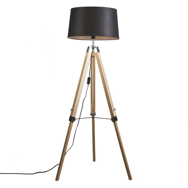 Natural floor lamp with black linen shade 45 cm - Tripod Natural floor lamp with black linen shade 45 cm - Tripod