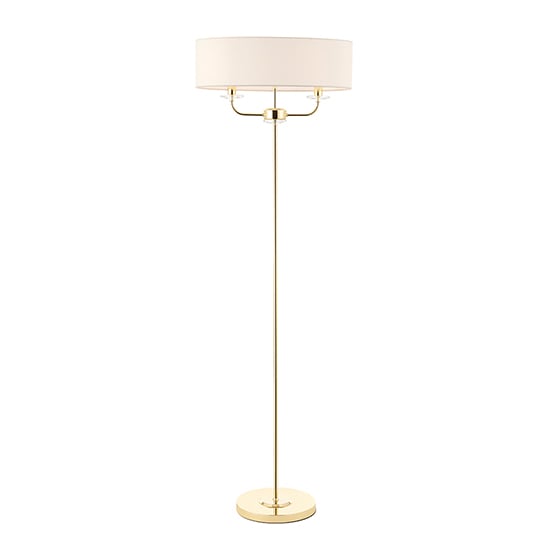 Nixon 2 Lights White Oval Shade Floor Lamp In Brass Nixon 2 Lights White Oval Shade Floor Lamp In Brass