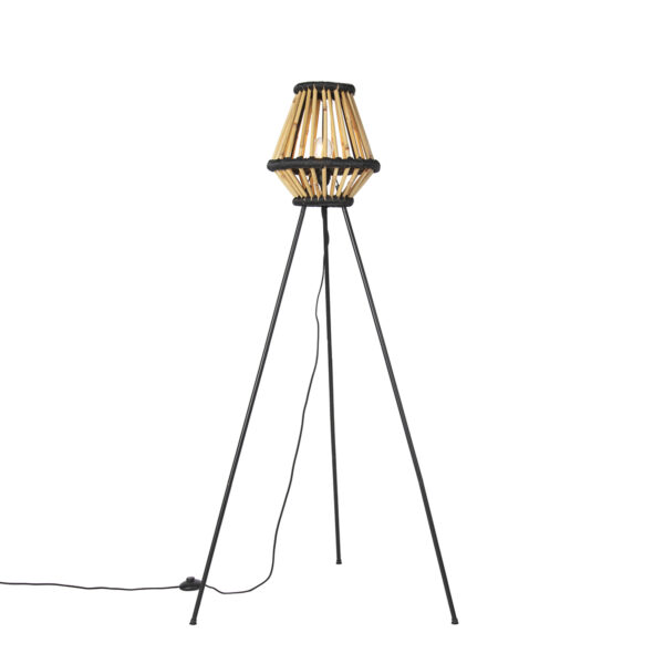 Oriental tripod floor lamp bamboo with black - Evalin Oriental tripod floor lamp bamboo with black - Evalin