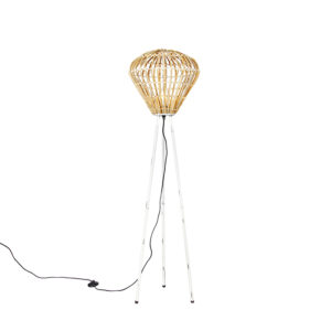 Rural floor lamp tripod bamboo with white - Canna Diamond