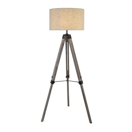 Tripod Wood Floor Lamp With Cream Linen Shade Tripod Wood Floor Lamp With Cream Linen Shade