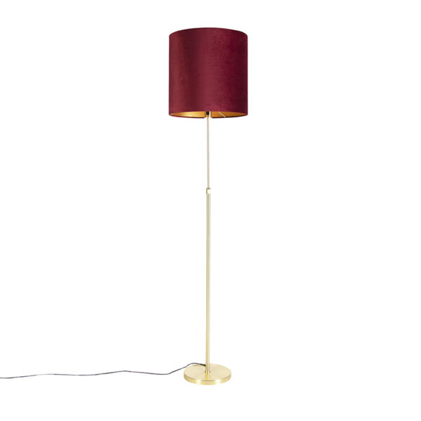 Floor Lamp Gold/Brass with 40/40cm Red Velvet Shade - Parte Floor Lamp Gold/Brass with 40/40cm Red Velvet Shade - Parte