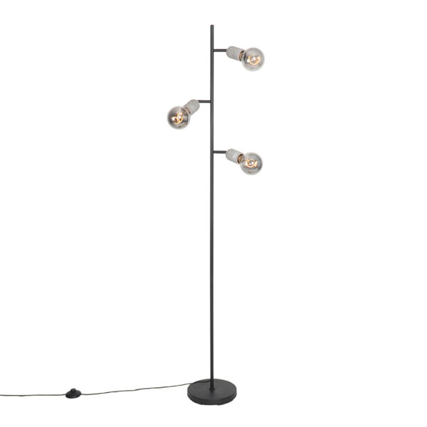 Industrial floor lamp black with concrete 3-light - Pedra Industrial floor lamp black with concrete 3-light - Pedra