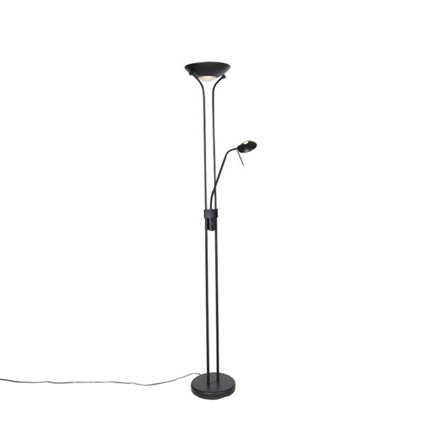 Modern floor lamp black with reading lamp incl. LED dim to warm - Diva Modern floor lamp black with reading lamp incl. LED dim to warm - Diva