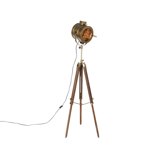 Tripod floor lamp bronze with wood studio spot - Radient Tripod floor lamp bronze with wood studio spot - Radient