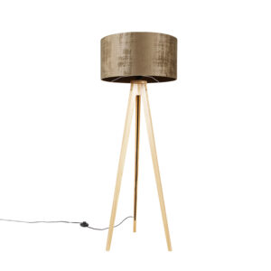 Floor lamp wood with fabric shade brown 50 cm - Tripod Classic