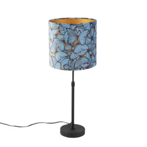 Table lamp black with velor shade butterflies with gold 25 cm - Parte