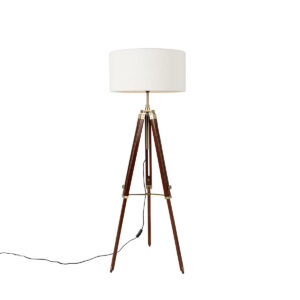 Floor lamp brass with boucle shade white 50 cm tripod - Cortin