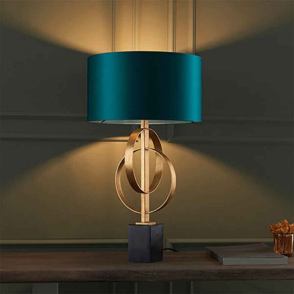 Carson Teal Fabric Table Lamp In Antique Gold