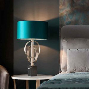Carson Teal Fabric Table Lamp In Antique Silver