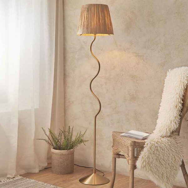 Tampa Fabric Floor Lamp In Aged Brushed Brass