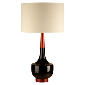 Wipen White Fabric Shade Table Lamp With Red Black Ceramic Base