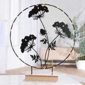 Carnation Large Metal LED Round Flower Table Lamp In Black
